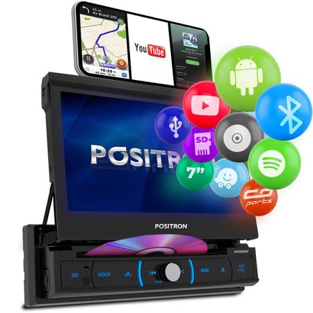 Imagem de Central Multimidia Retrátil Pósitron SP6330BT 7” 1 Din Espelhamento Android Bluetooth DVD MP3 SD USB