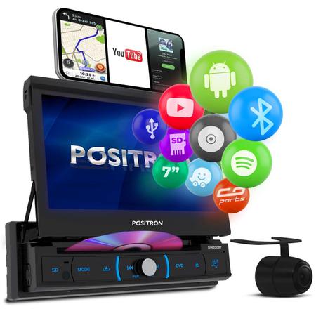 Imagem de Central Multimidia Retrátil Pósitron SP6330BT 7” 1 Din Espelhamento Android BT DVD + Câmera Ré