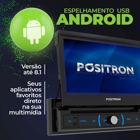Imagem de Central Multimidia Retrátil Pósitron SP6330BT 7” 1 Din Espelhamento Android BT DVD + Câmera Ré