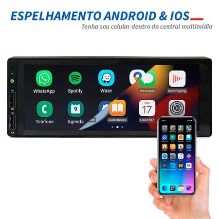 Imagem de Central Multimídia Tigra Bluetooth USB 1 Din Touch Espelhamento Android Auto Carplay