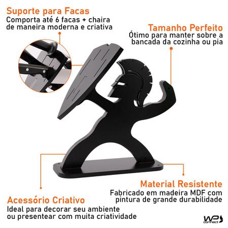 Imagem de Cepo Para Facas Gladiador Romano Faqueiro em MDF Resistente