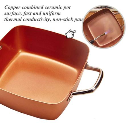 Imagem de Cerâmica antiaderente panela de cobre quadrado indução chef tampa de vidro fritar cesta rack de vapor 4 peças conjunto 9