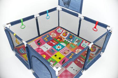 Imagem de Cercadinho Asafe Confort Plus Azul + Anel Gancho de Tração + Tapete Infantil para Cercadinho