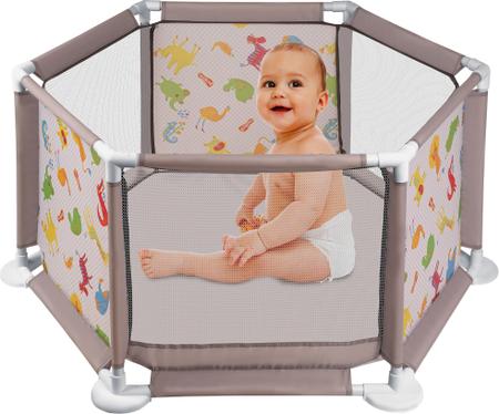 Imagem de Cercadinho/Chiqueirinho Para Bebê Barato 6 Lados Tela Transparente