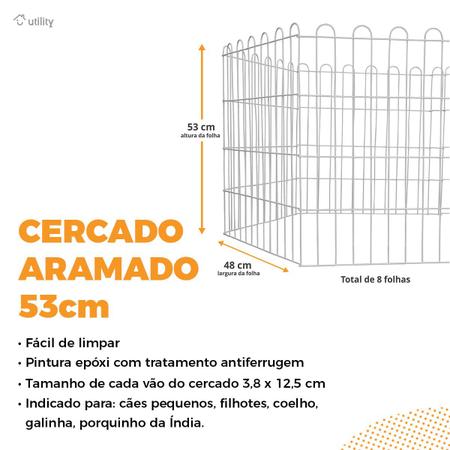 Imagem de Cercado Aramado Pet Caes Cachorro Cercadinho Grade 53 cm