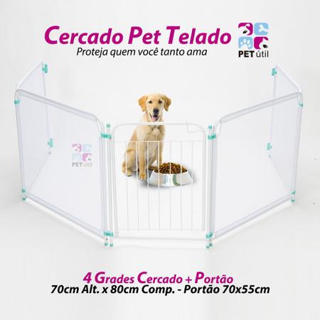 Imagem de Cercado C/ Tela 4 Grades e Portão Cercadinho Pet Cachorro Cão Coelho Prático