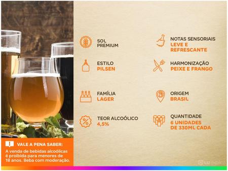 Imagem de Cerveja Sol Premium Puro malte Pilsen  - 6 Unidades Long Neck 330ml
