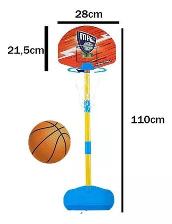 Imagem de Cesta Basquete Infantil Pedestal Ajustável Bola Rede 110Cm