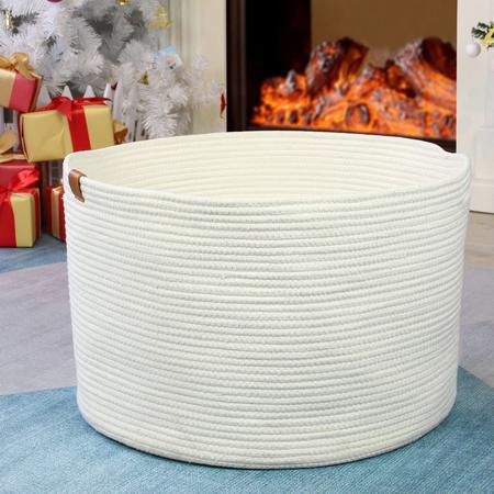 Imagem de Cesta de cobertor grande da Casaphoria extra para sala de estar - Cesta de Algodão Cesta de Armazenamento Tecida para Cobertores, Toalhas, Travesseiros e Brinquedos  creme branco (21 polegadas x 13,8 polegadas)