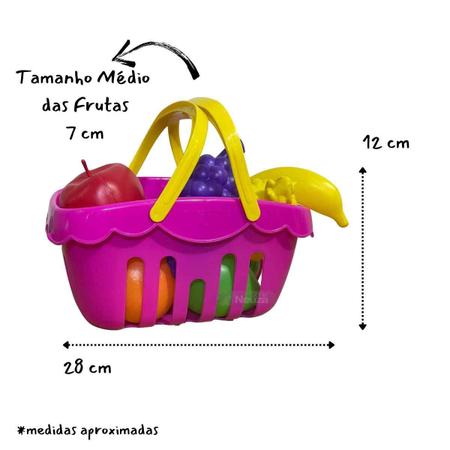 Imagem de Cesta De Frutas Rosa Frutinhas Plástico Brinquedo Infantil Cestinha Piquenique Presente Menina Menino Braskit