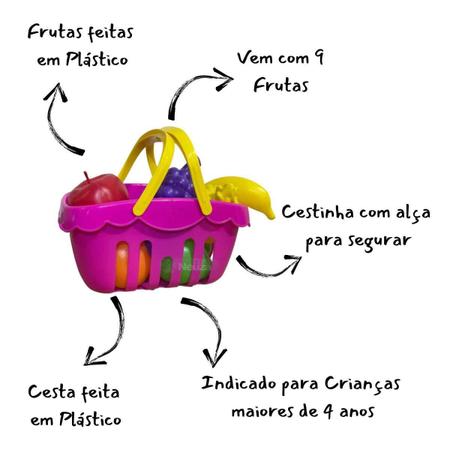 Imagem de Cesta De Frutas Rosa Frutinhas Plástico Brinquedo Infantil Cestinha Piquenique Presente Menina Menino Braskit
