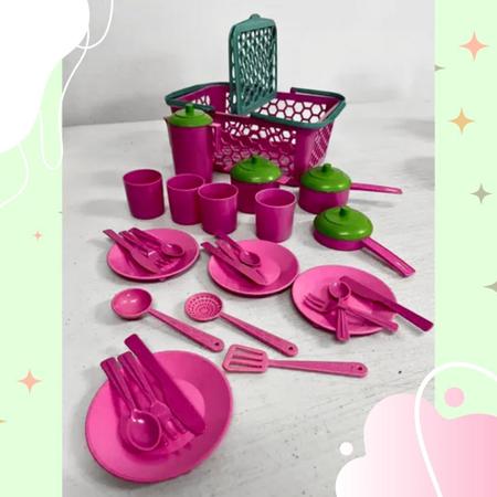 Imagem de Cesta Panelinhas de Brinquedo Kit Cozinha infantil 28 peças  - By Bsmix