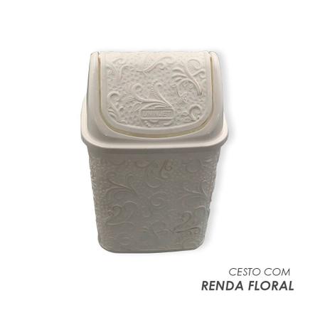 Imagem de Cesto de Lixo Basculante Renda Floral 4,5 litros Branco