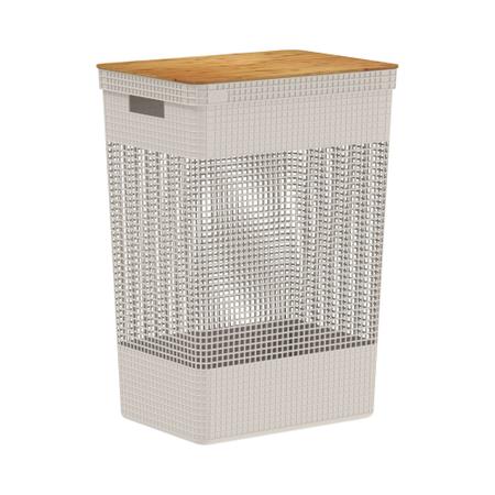 Cesto de Roupa com Tampa de Bambu Grid Bege 49L - Ou Imagem de Cesto de Roupa com Tampa de Bambu Grid Bege 49L - Ou