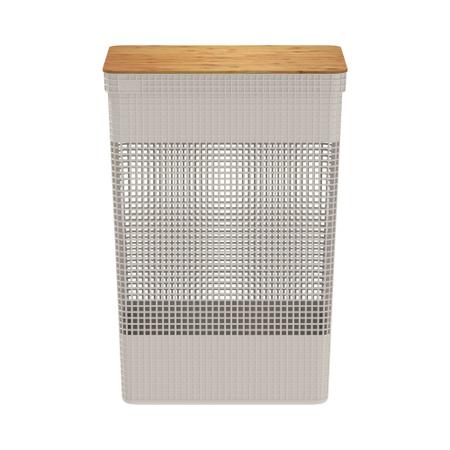 Cesto de Roupa com Tampa de Bambu Grid Bege 49L - Ou Imagem de Cesto de Roupa com Tampa de Bambu Grid Bege 49L - Ou