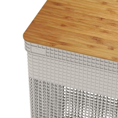 Cesto de Roupa com Tampa de Bambu Grid Bege 49L - Ou Imagem de Cesto de Roupa com Tampa de Bambu Grid Bege 49L - Ou