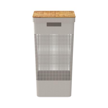 Cesto de Roupa com Tampa de Bambu Grid Bege 49L - Ou Imagem de Cesto de Roupa com Tampa de Bambu Grid Bege 49L - Ou