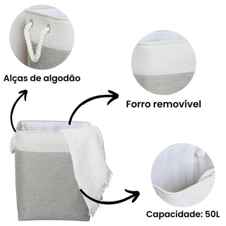 Imagem de Cesto de roupa suja em tecido 50 litros com alças organizador multiuso