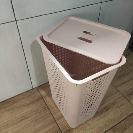 Cesto Para Roupas Sujas Com Tampa 47L Lavanderia Ou grande organizador de  banheiro lavabo cesto roupa suja em Plástico resistente casa dispensa  decoração