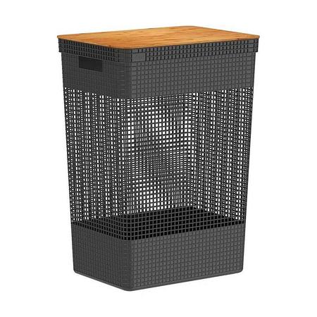 Cesto de Roupas Grid com Tampa de Bambu 49 litros Preto Imagem de Cesto de Roupas Grid com Tampa de Bambu 49 litros Preto