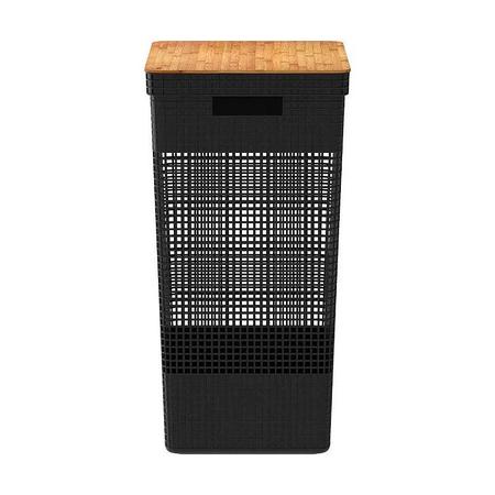 Cesto de Roupas Grid com Tampa de Bambu 49 litros Preto Imagem de Cesto de Roupas Grid com Tampa de Bambu 49 litros Preto