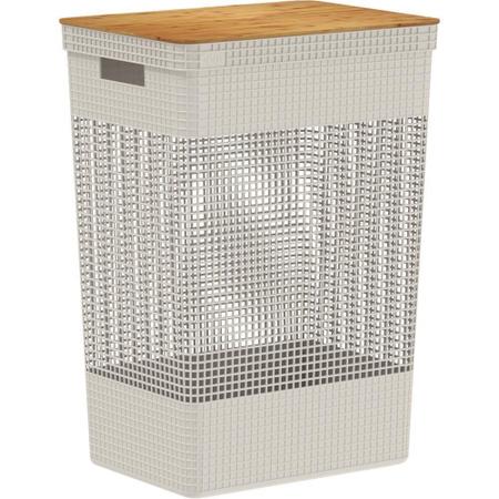 Cesto De Roupas Grid Com Tampa De Bambu 49L Bege - Ou Imagem de Cesto De Roupas Grid Com Tampa De Bambu 49L Bege - Ou