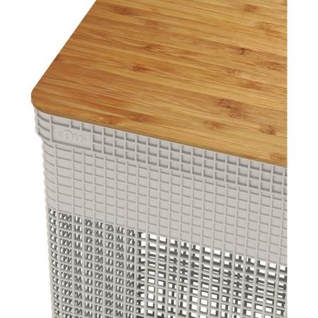 Cesto De Roupas Grid Com Tampa De Bambu 49L Bege - Ou Imagem de Cesto De Roupas Grid Com Tampa De Bambu 49L Bege - Ou