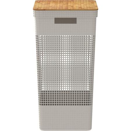 Cesto De Roupas Grid Com Tampa De Bambu 49L Bege - Ou Imagem de Cesto De Roupas Grid Com Tampa De Bambu 49L Bege - Ou