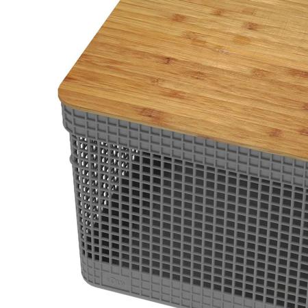 Cesto Grid com Tampa de Bambu 20L Chumbo Ou Imagem de Cesto Grid com Tampa de Bambu 20L Chumbo Ou