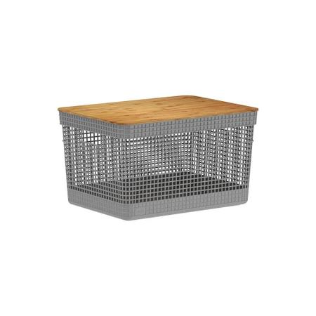 Cesto Grid com Tampa de Bambu 20L Chumbo Ou Imagem de Cesto Grid com Tampa de Bambu 20L Chumbo Ou