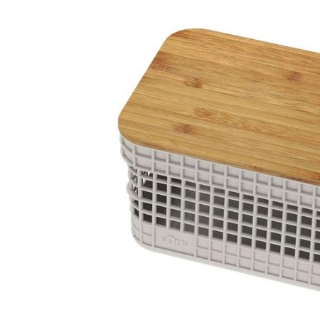 Cesto Grid com Tampa de Bambu 2,5L Bege Ou Imagem de Cesto Grid com Tampa de Bambu 2,5L Bege Ou