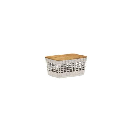 Cesto Grid com Tampa de Bambu 2,5L Bege Ou Imagem de Cesto Grid com Tampa de Bambu 2,5L Bege Ou