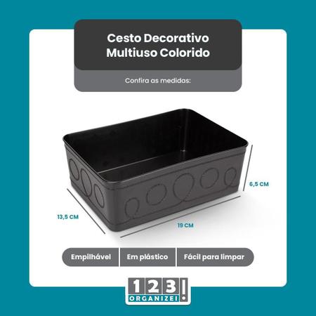 Imagem de Cesto Multiuso Decorativo Preto 19X13,5X6,5Cm 123Organizei