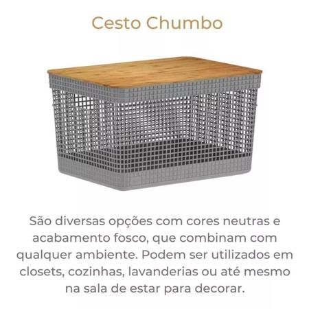 Cesto Organizador Grid Com Tampa De Bambu 20 Litros - OU Imagem de Cesto Organizador Grid Com Tampa De Bambu 20 Litros