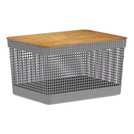 Cesto Organizador Grid Com Tampa De Bambu 20 Litros - OU Imagem de Cesto Organizador Grid Com Tampa De Bambu 20 Litros