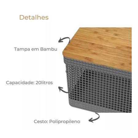 Cesto Organizador Grid Com Tampa De Bambu 20 Litros - OU Imagem de Cesto Organizador Grid Com Tampa De Bambu 20 Litros