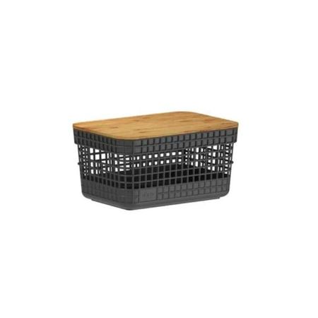Cesto Organizador Grid Com Tampa Em Bambu 2,5L Ou Imagem de Cesto Organizador Grid Com Tampa Em Bambu 2,5L Ou