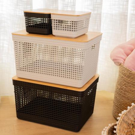 Cesto Organizador Grid Com Tampa Em Bambu 2,5L Ou Imagem de Cesto Organizador Grid Com Tampa Em Bambu 2,5L Ou