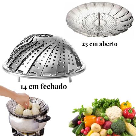 Imagem de Cesto Vapor Inox Cozimento Cozinhar Legumes Verduras Fruta