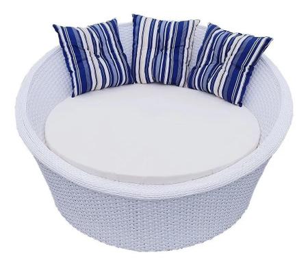Imagem de Chaise fibra branca com almofada branca e decorativa alanta