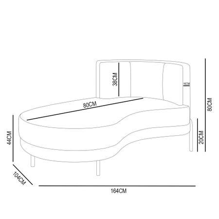 Imagem de Chaise Longue Divã 163cm Braço Direito Logus D06 Veludo Telha - Mpozenato