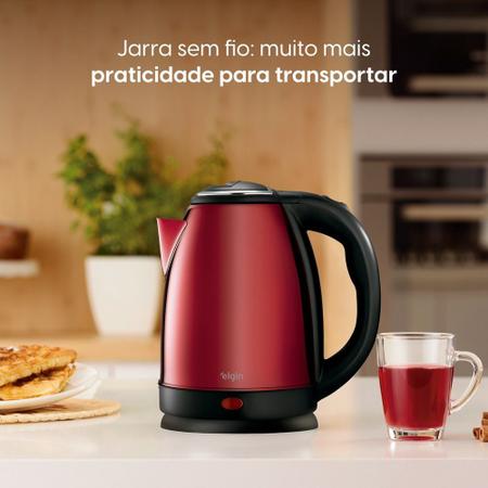 Imagem de Chaleira elétrica inox 1,8L 1200W com desligamento automático vermelha - Elgin