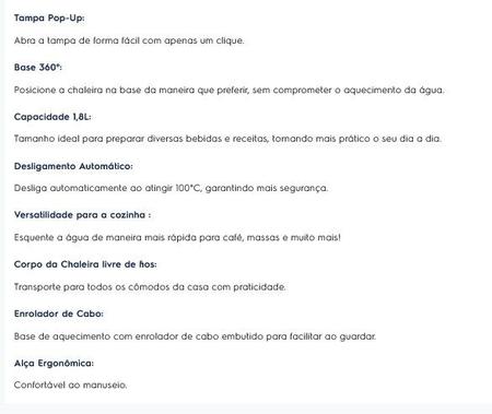 Imagem de Chaleira Elétrica Jarra Garrafa Bule EEK10 Electrolux Inox 1,8 Litros Desligamento Automático