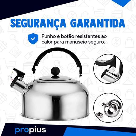 Imagem de Chaleira Inox Com Apito e Tampa Alça Térmica Chá Cozinha 1 5 Litros Gourmet Pequena Café Aço Inox Punho Bebidas