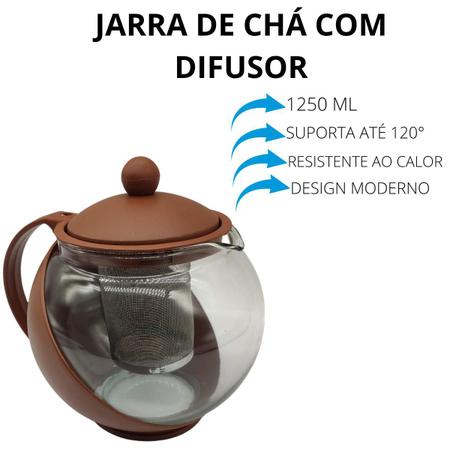 Imagem de Chaleira Jarra De Vidro Com Infusor Filtro Inox Bule De Chá 1,25L Marron