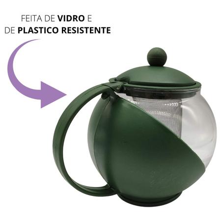 Imagem de Chaleira Jarra De Vidro Com Infusor Filtro Inox Bule De Chá 1,25L Verde