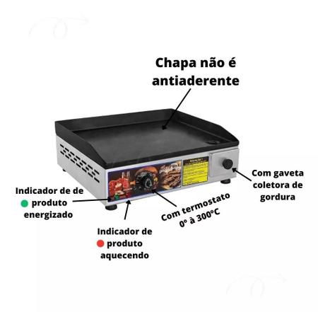 Imagem de Chapa Chapeira Eletrica 40x35cm Para Lanche Hamburguer Hot Dog Bifeteira Borda Alta