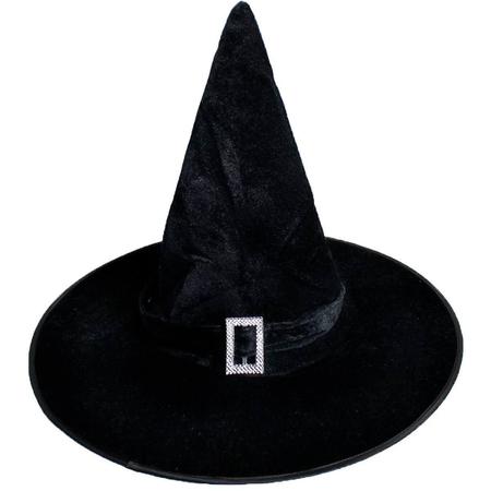 Chapéu De Bruxa Luxo Com Renda e Fivela Preto Halloween