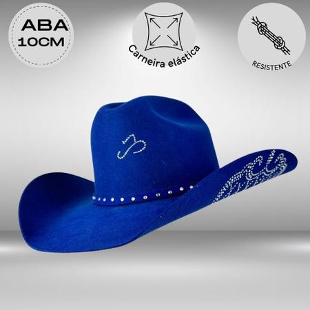 Imagem de Chapéu Country Original Pralana Arizona Quem Aba 10 Azul Strass Carneira Elástica Ref:12484