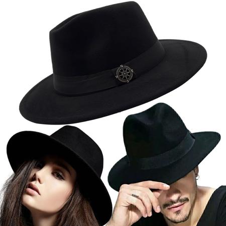 Imagem de Chapéu Fedora Clássico Preto Em Feltro Com Pingente Aba 7Cm